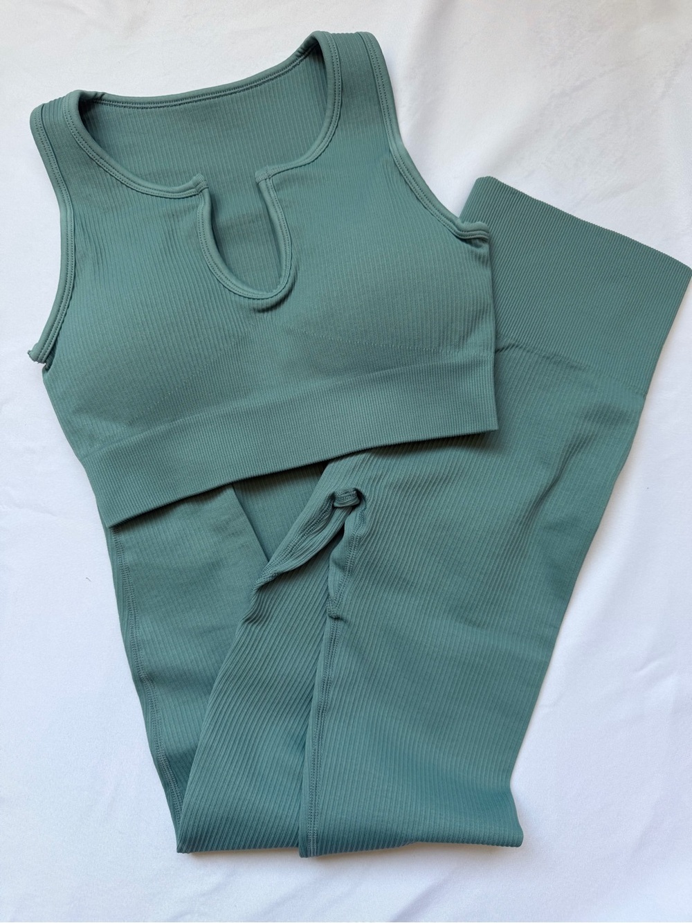 NWT OQQ teal green ribbed scoop-notch crop tank & leggings gym athletic, Small